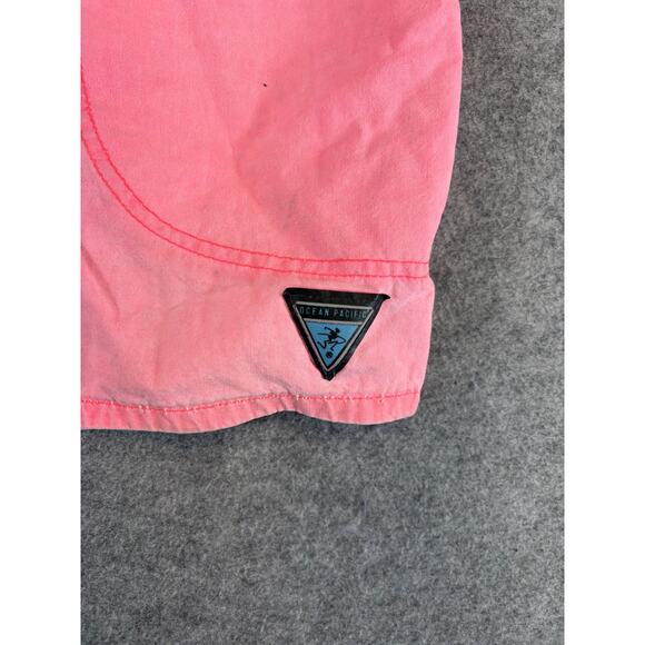 VINTAGE 90s Ocean Pacific OP Shorts Mens Medium Pink Elastic Waist Swim Trunks - Picture 6 of 6